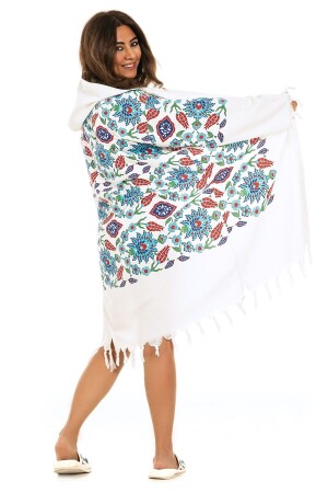 Women's Peshtemal Special Design Tile Printed Bathrobe Special Design Tile Bathrobe - Develi