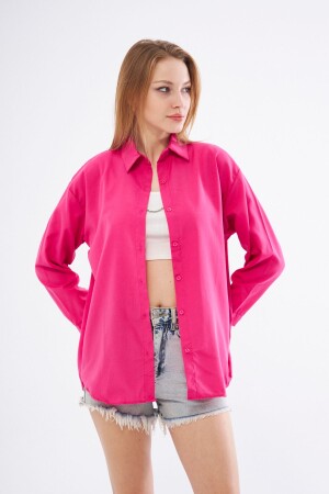Women's Pink Oversize Long Basic Shirt - Brako Tekstil