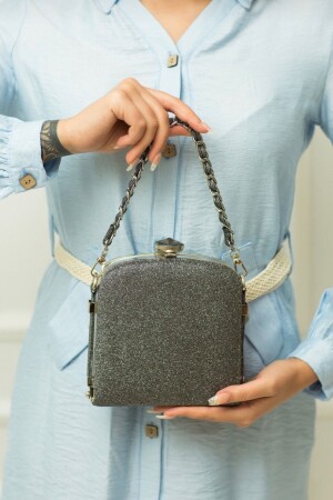 Women's Platinum Knitted Handle Flask Evening Dress Bag MB000468 - Moom Bag