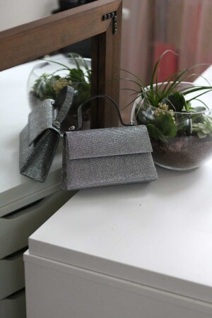 Women's Platinum Silvery Handle Detailed Evening Dress Shoulder Bag - Moom Bag