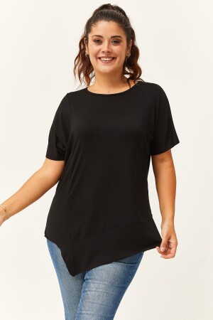 Women's Plus Size Asymmetrical Cut Casual Black Blouse - Ebsumu