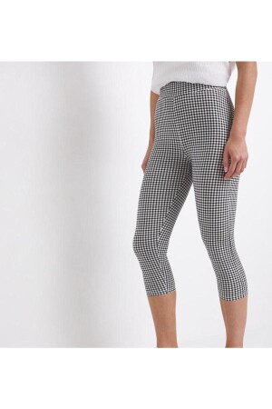 Women's Plus Size High Waist Capri Tights with Plaid Pattern - Yabgu