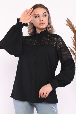 Women's Plus Size Lace Garnished Crepe Shirt - Loom Boutique