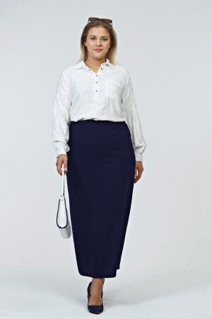Women's Plus Size Ottoman Steel Lined Seasonal Pencil Skirt Knitted Fabric Navy Blue - Ferace