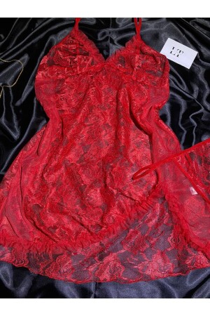 Women's Plus Size Red Tulle Nightgown Set - Le Tonnerre