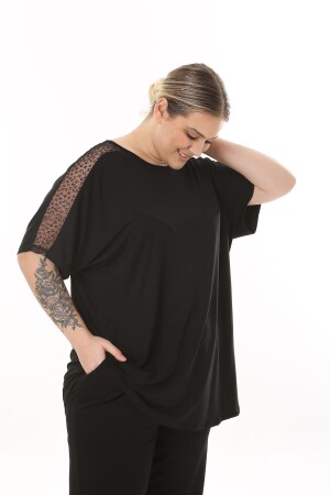 WOMEN'S PLUS SIZE SLEEVE TULLE DETAILED LYCRA BLACK TUNIC - Xl Modam