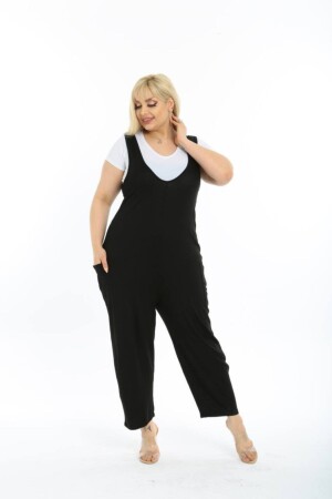 Women's Plus Size Sleeveless Collar Black Jumpsuit - Modasehle