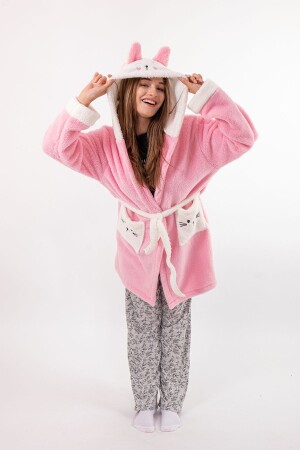Women's Powder Embroidered Hooded Wellsoft Plush Dressing Gown - Mariva Home