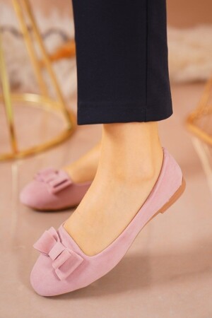 Women's Powder Suede Bow Ballerina Flats 111113 - ZERDALİFE
