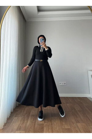 Women's Puff Scuba Hijab Black Flared Skirt - Newness Fashion Forwoard