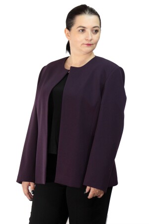 Women's Purple Plus Size Collarless Jacket - Fagi