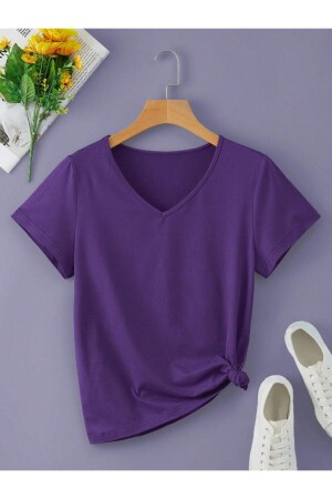 Women's Purple V-Neck Regular T-Shirt - Rascha
