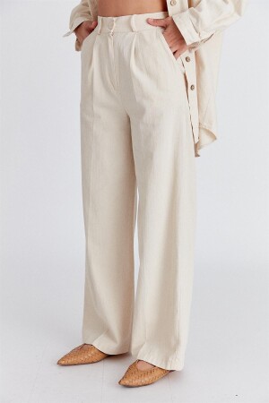 Women's Raw Linen Elastic Waist Palazzo Trousers - Suzi Butik