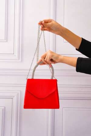 Women's Red Evening Dress Shoulder Bag with Red Stone Detail - Roza Canta