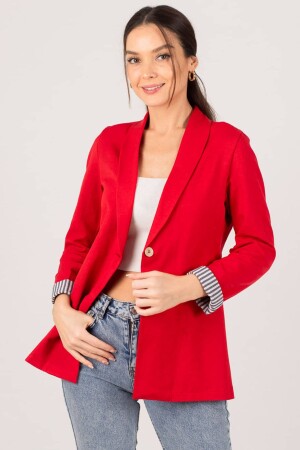 Women's Red Sleeve Striped Single Button Jacket ARM-22K001122 - Armonika