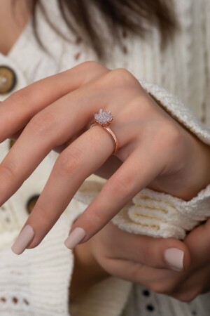 Women's Rose Gold Plated White Stone Lotus Flower Model 925 Sterling Silver Ring PP4808 - Elika Silver