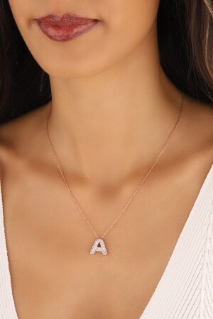 Women's Rose Plated Letter A Silver Necklace 1A - Lia Berto