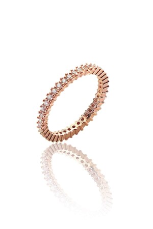 Women's Rose Single Row Rose Zircon Stone Eternity Silver Ring SGTL8767 - Söğütlü Silver