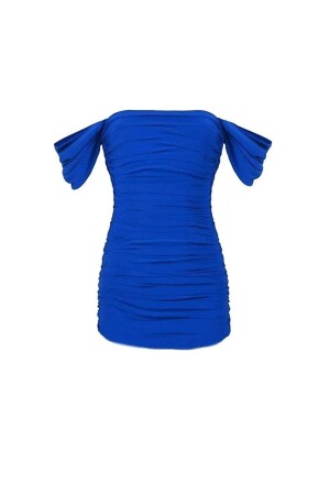 Women's Saks Blue Draped Gathered Mini Dress - Zagrep