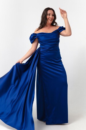 Women's Saks Boat Neck Sleeveless Long Satin Evening Dress & Graduation Dress - Lafaba