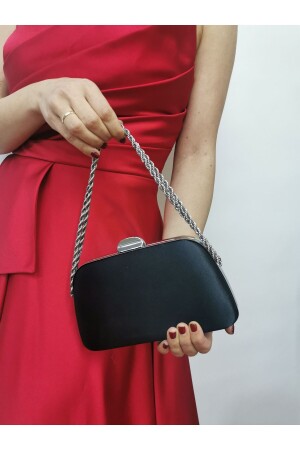 Women's Satin Black Evening Dress Clutch Portfolio Chain Strap Handbag Wedding Engagement Night Shoulder Bag - Nazart