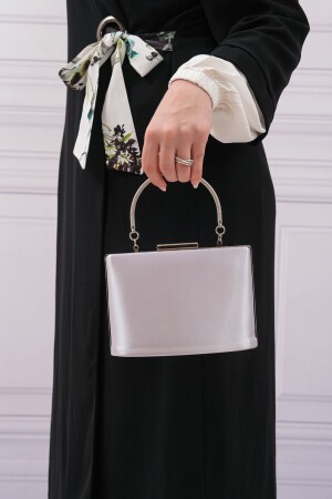 Women's Satin Silver Evening Dress Clutch Portfolio Bag - Roza Canta