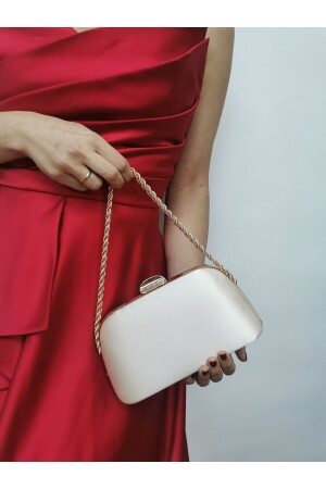 Women's Satin Skin Nude Evening Dress Clutch Portfolio Chain Strap Hand Wedding Engagement Night Shoulder Bag - Nazart