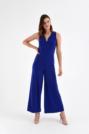 Women's Sax Front Zipper Jumpsuit 20L6845 - Laranor