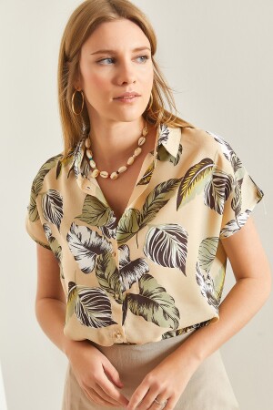 Women's Short Sleeve Patterned Viscose Shirt - Bianco Lucci