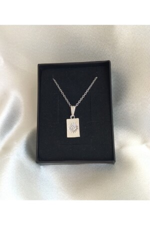 Women's Silver Color Eye Embroidered Plate Necklace - Nurşah Özcan Store