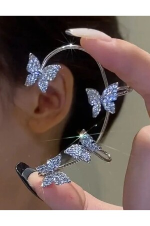 Women's Silver Color Single Zicron Stone Butterfly Earcuff Cartilage Earring - Monalisatoka