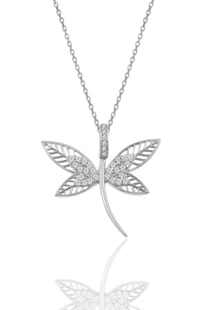 Women's Silver Diamond Model Dragonfly Necklace SGTL9895 - Söğütlü Silver