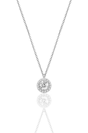 Women's Silver Diamond Mounted Single Stone Necklace SGTL9906 - Söğütlü Silver
