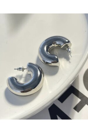 Women's Silver Domed Thick Hoop Earrings - Monalisatoka