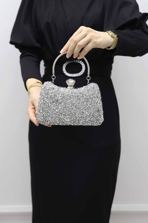 Women's Silver Natural Stone Portfolio Evening Bag - Roza Canta
