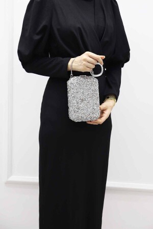 Women's Silver Natural Stone Portfolio Evening Dress Evening Bag - Roza Canta