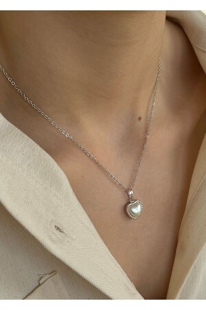 women's silver pearl heart necklace - Takıtarzım