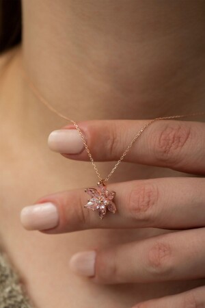 Women's Silver Pink Stone Lotus Flower Necklace 925 Sterling ENG5858229 - Ervanur