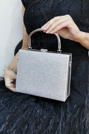 Women's Silver Sand Glitter Evening Dress Clutch Bag - Nazart