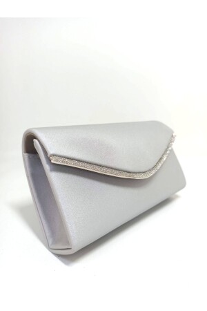 Women's silver satin evening dress bag with silver stone detail - Dizaynbag