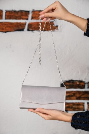 Women's Silver Satin Mini Box Shoulder Evening Bag - Roza Canta
