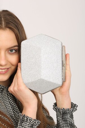 Women's Silver Silvery Hexagonal Case Evening Dress Bag WEEM0238 - weem bag
