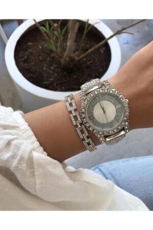 Women's Silver Steel Swarovski Stone Analog Classic Fantasy Wristwatch ÇENÇEN1056 - ÇENÇEN