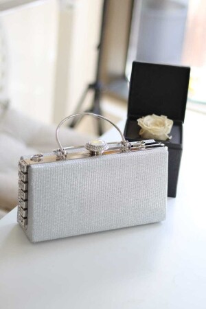 Women's Silver Stone Detailed Evening Dress Shoulder Bag with Holder - Moom Bag