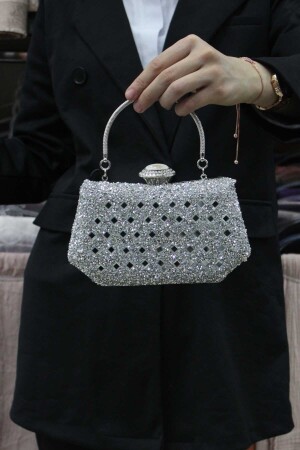 Women's Silver Stone Evening Dress Clutch Portfolio Bag - Roza Canta
