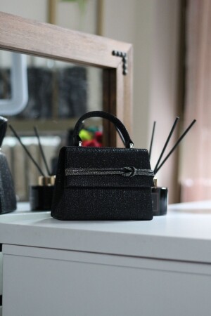 Women's Silvery Black Stone Stripe Detailed Evening Dress Shoulder Bag - Moom Bag