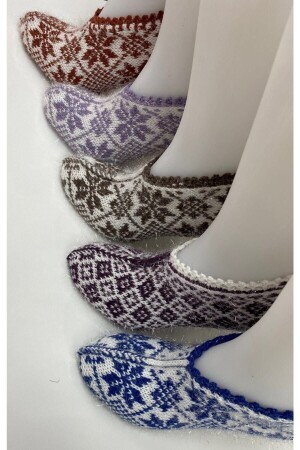 Women's Silvery Crystal Wool Knitted 5 Pieces Patterned Booties Dowry Box Bundle Gift - Ayhanhome