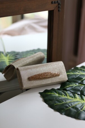 Women's Silvery Gold Evening Dress Bag with Stone Holding Detail - Moom Bag