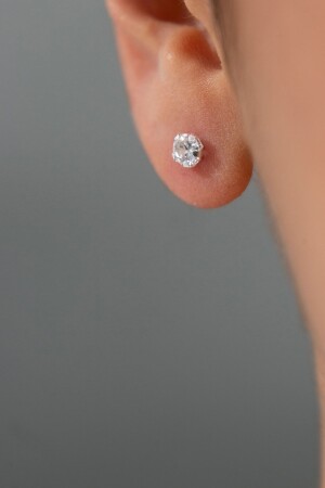 Women's Single Stone Model 925 Sterling Silver Earrings - Elika Silver
