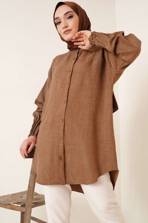 Women's Sleeve Ribbed Detailed Linen Shirt - İpek Tutuş